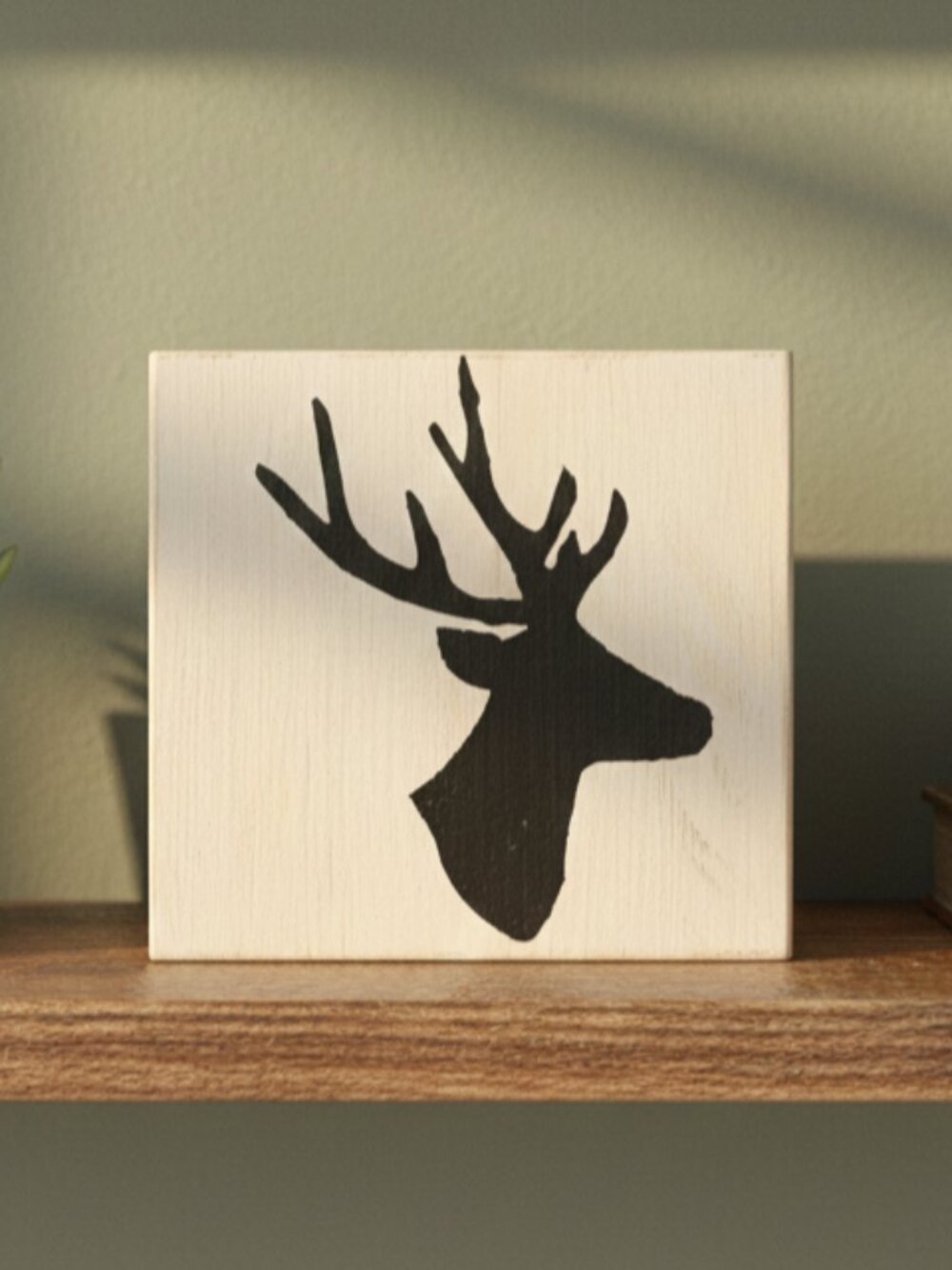 Rustic Deer Head Wood Block Decor | Handmade Cabin Shelf Sitter